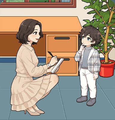 Tricky Story Story 1: The Perfect Revenge уровень 59: Помогите Анне описать внешность маленькой девочки — скриншот сцены