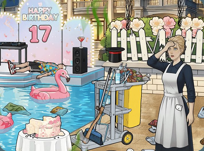 Tricky Story Story 2: Hidden Heiress уровень 21: Помогите Линде убрать бассейн — скриншот сцены